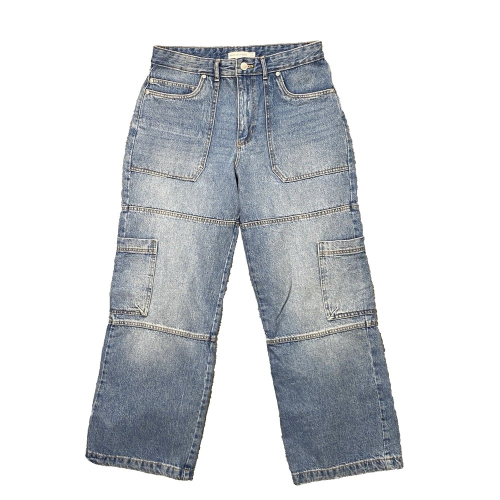 Avec Les Filles Wide Leg Baggy Cargo Jeans‎ Womens Size 27 Light Wash Loose Fit